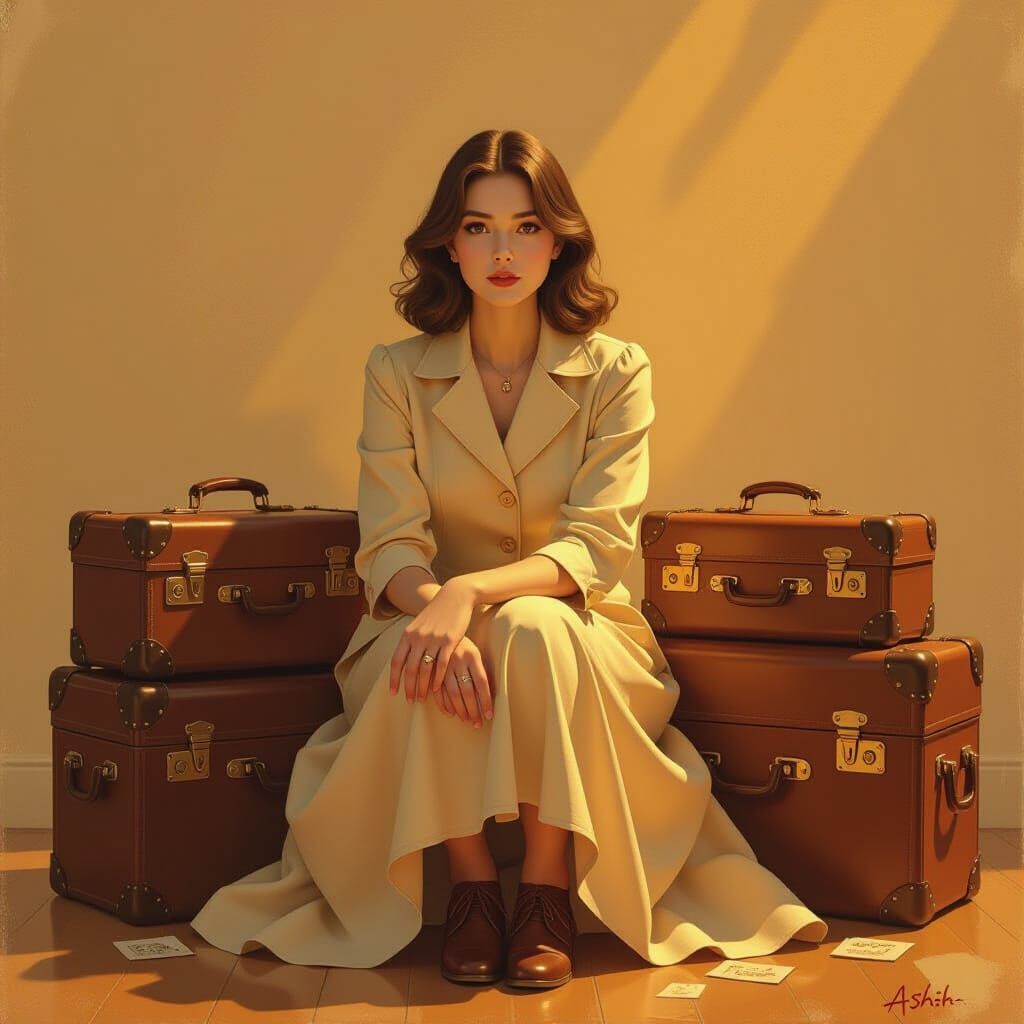 Nostalgic Traveler in Golden Light, Vintage Style