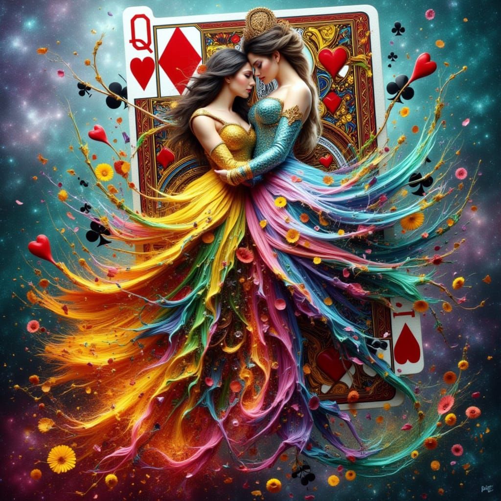 Abstract Queens in Vibrant, Surrealist Composition