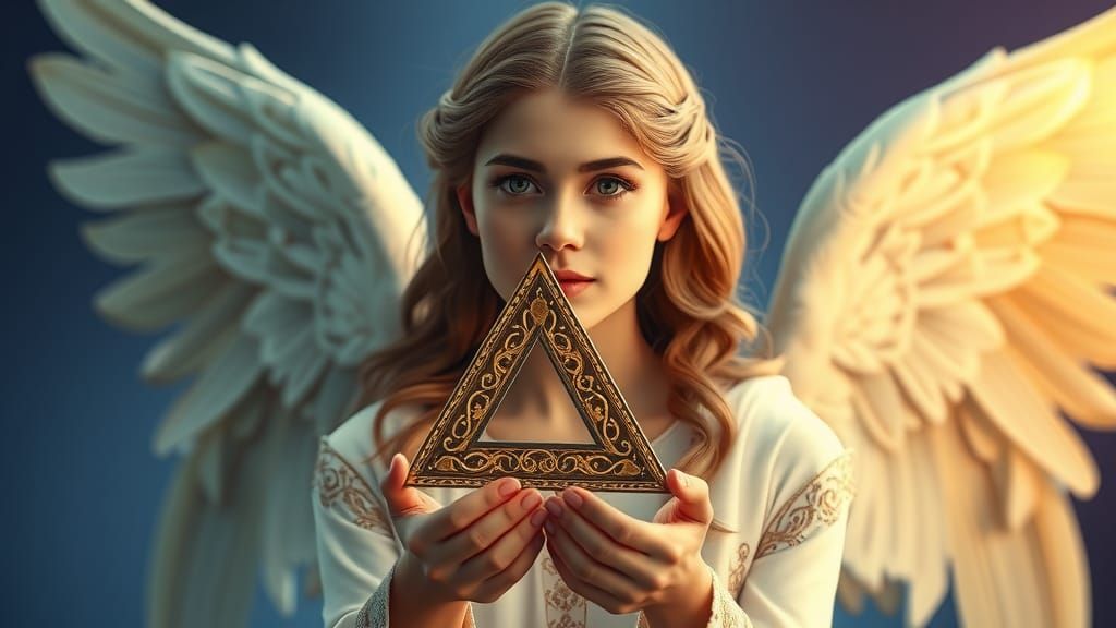 Regal Angel with Triangle in Art Nouveau Style