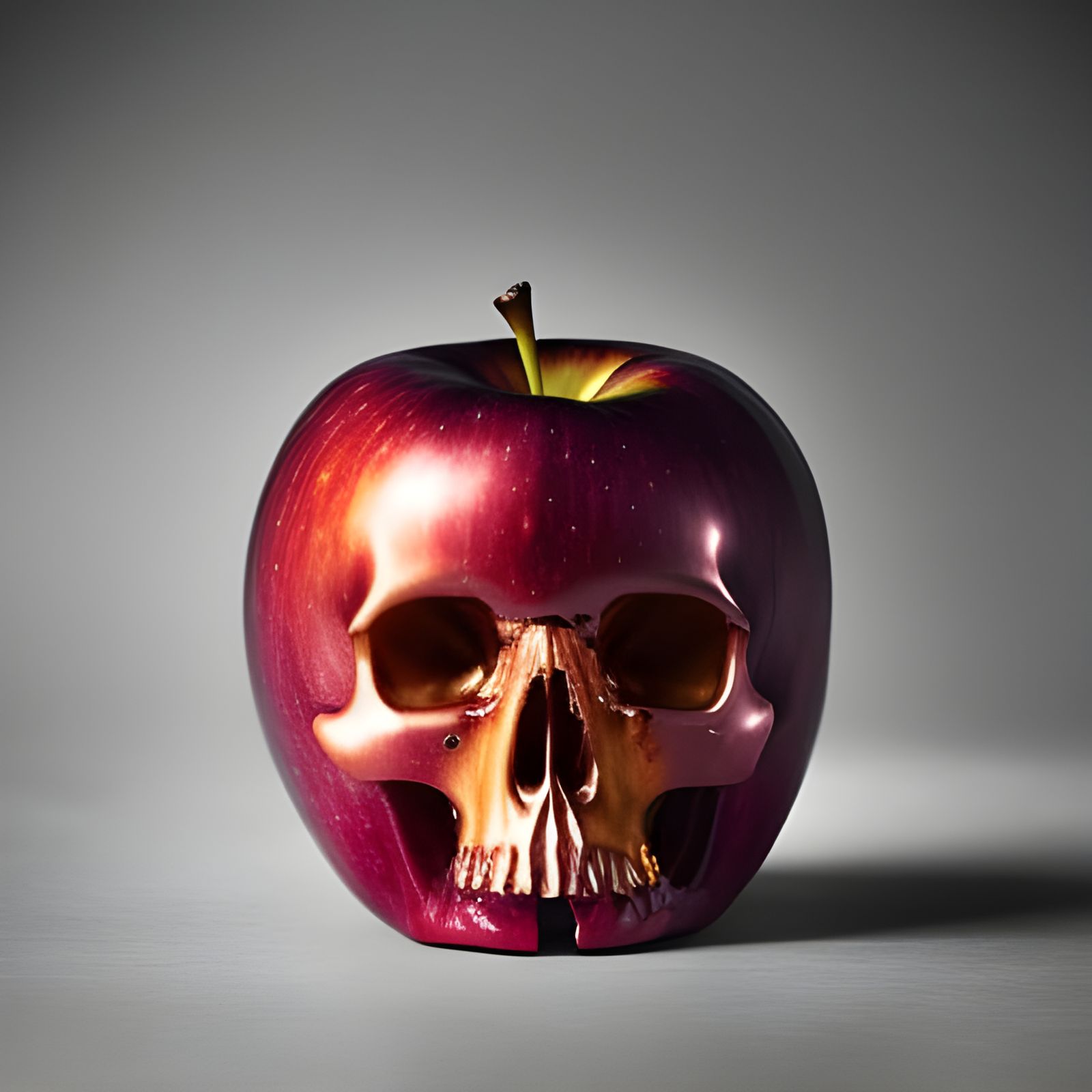 Apple Skull Close-Up: Dark Conceptual Photography