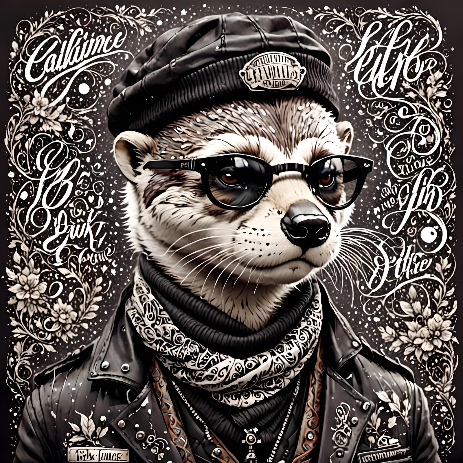 Punk Otter Portrait in Calligraphic Ink Lettering