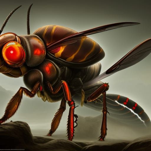 Deformed Giant Wasp in Hospital: Detailed Matte Painting