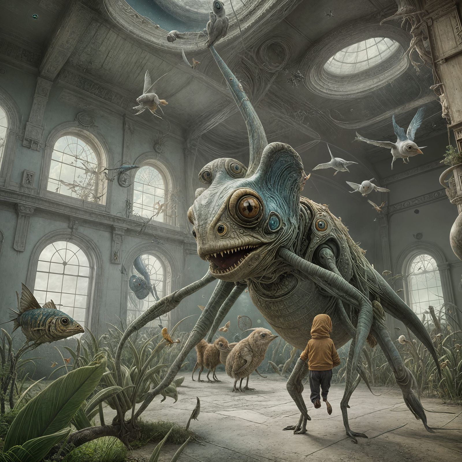 Parents didn't know that their toddler could levitate up and 'hug' the big toothy Animasect - while an Airfish cruises -...