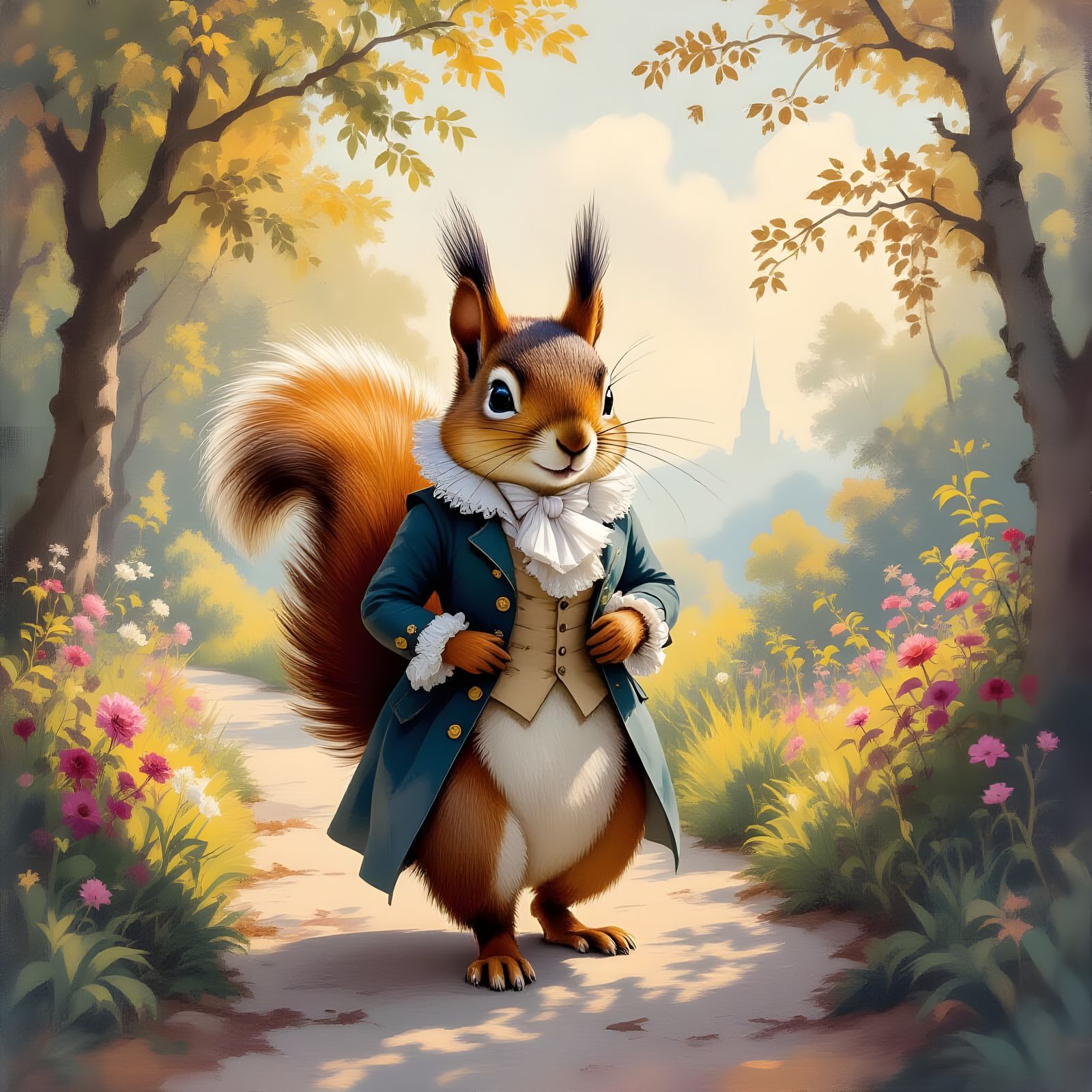 Giant Squirrel Fashionista in Dreamy Nature Landscape