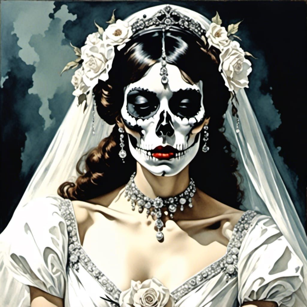 Melancholy Skull: A Gouache and Watercolor Masterpiece