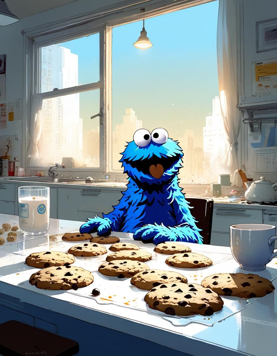 Cookie Monster in Anime Style Digital Illustration