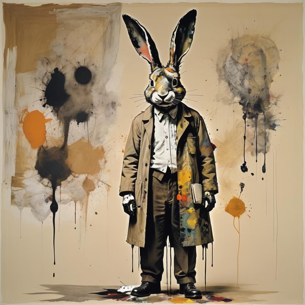 Ink Man and Rabbit in Splatter Art Style