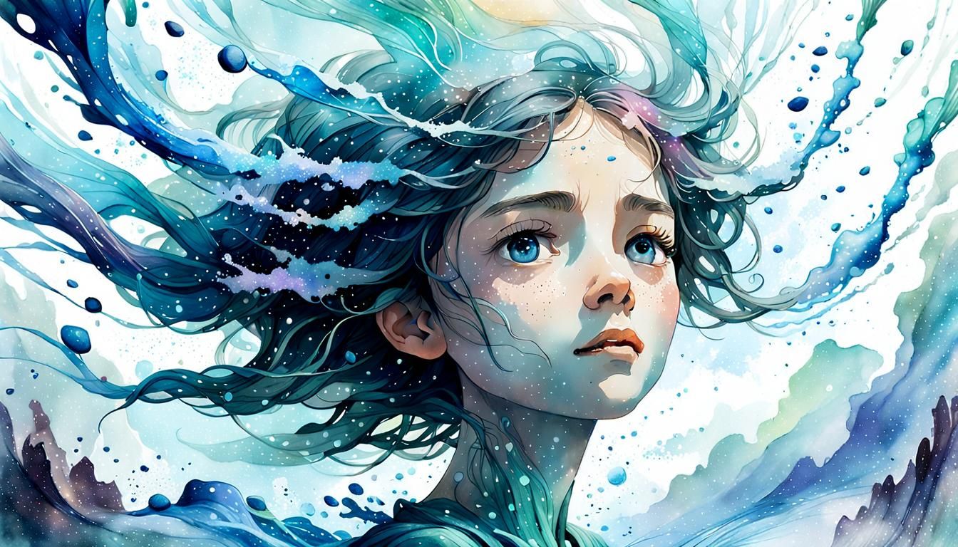 Water Elemental Portrait in Dreamy Watercolor Style