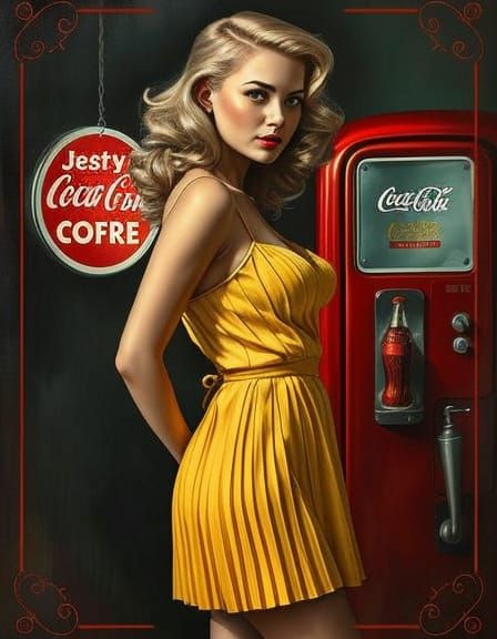 Pin-Up Woman in Baroque Vintage Advertising Style