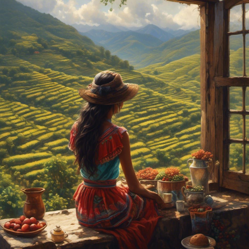 Mexican Girl Gazing at Coffee Fields
