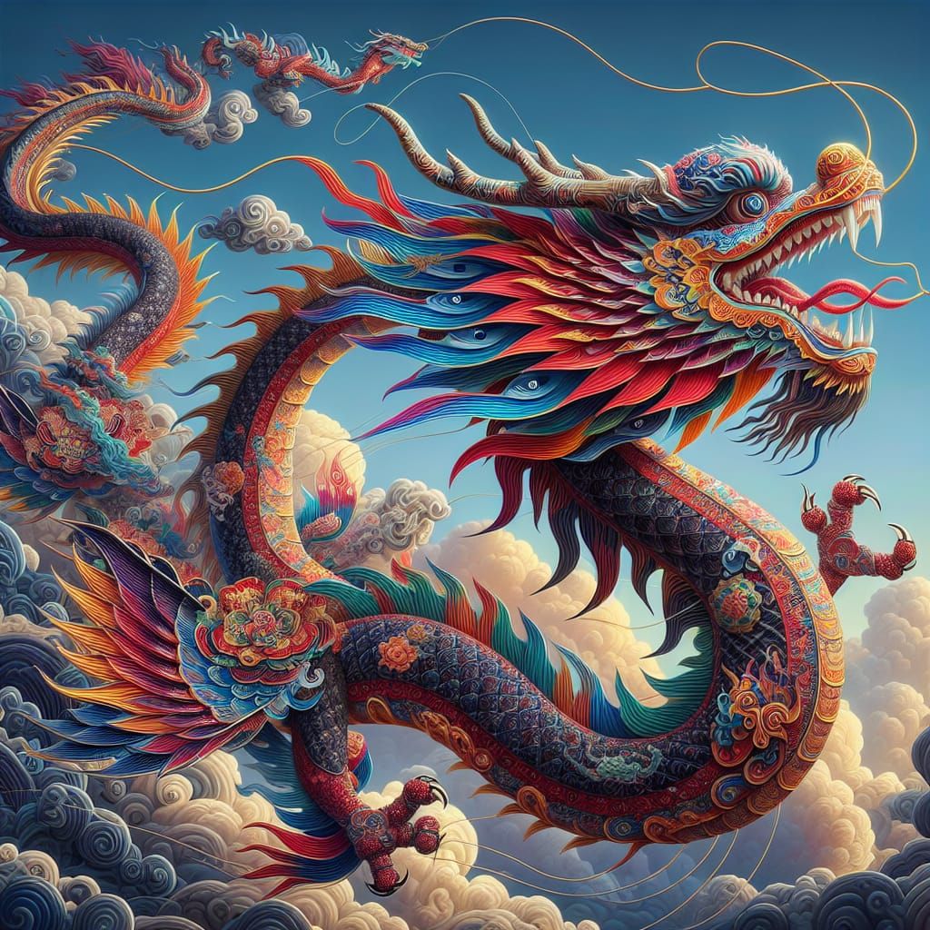 Intricate Chinese Dragon Kite Fantasy Concept Art