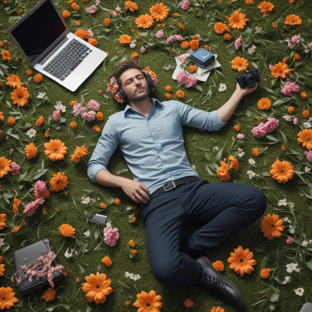 Man in Flower Wreath Landscape, Shot with Cinematic Camera i...