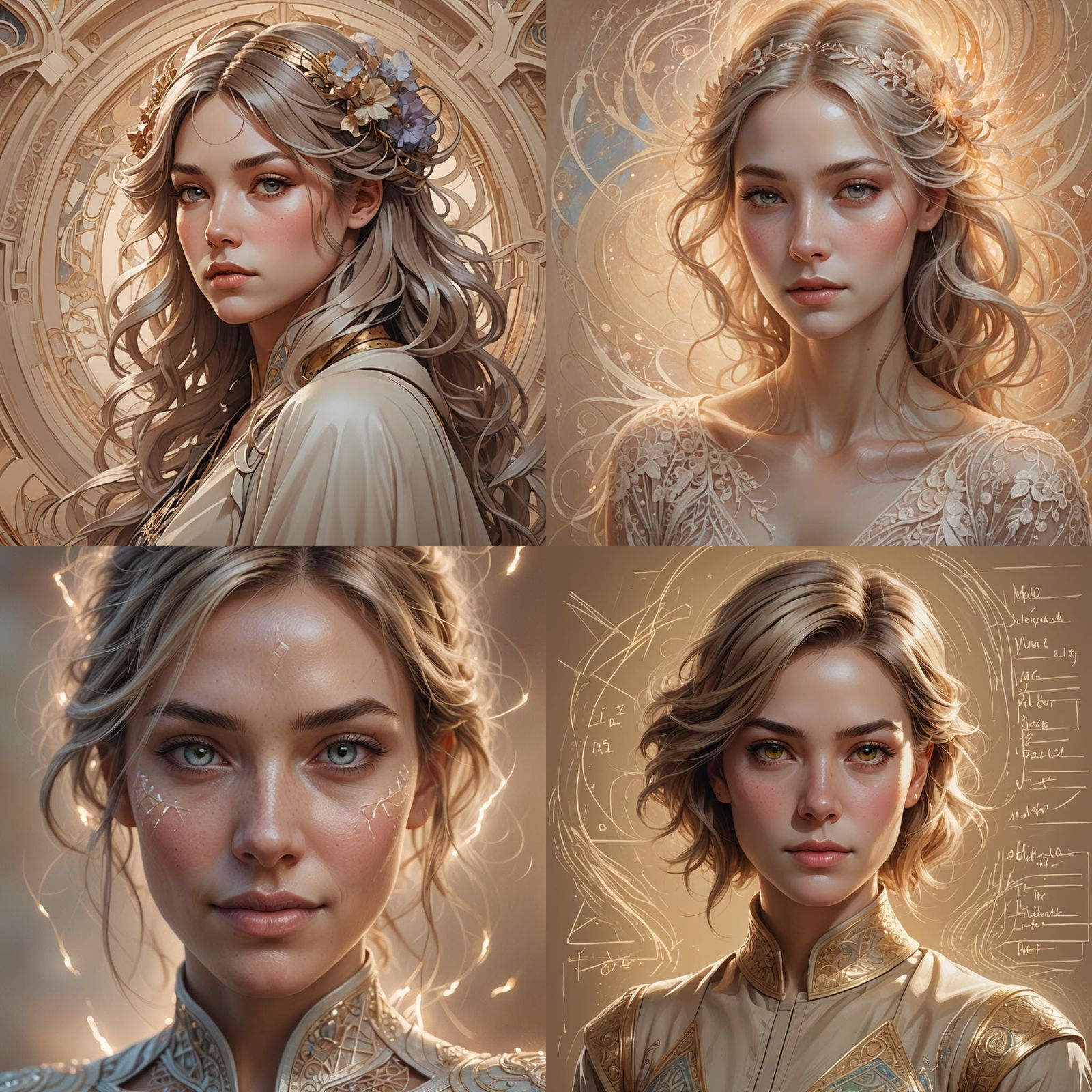 Motivational Portrait in Pastel Beige, Hyperdetailed Digital...