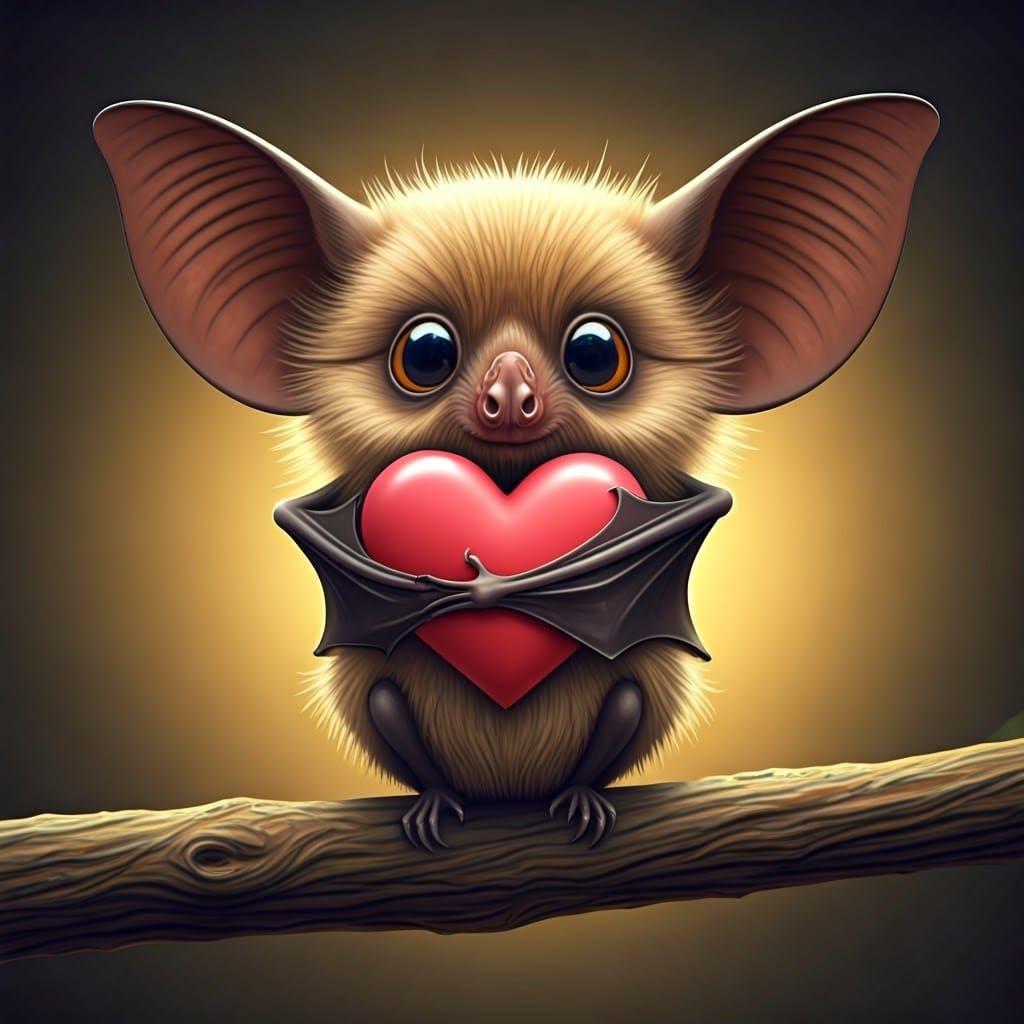 Charming Caricature of a Bat Hugging a Heart