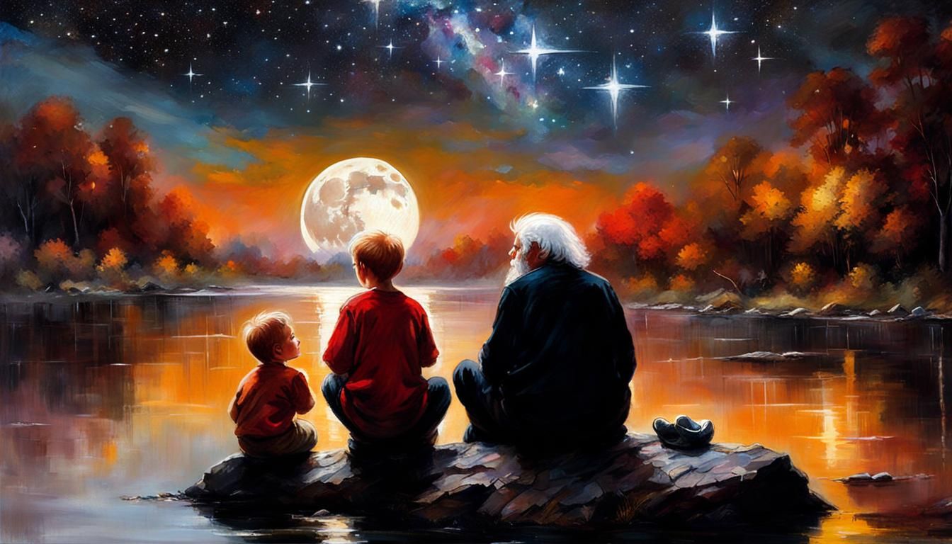 Grandfather passing wisdom to grandsons