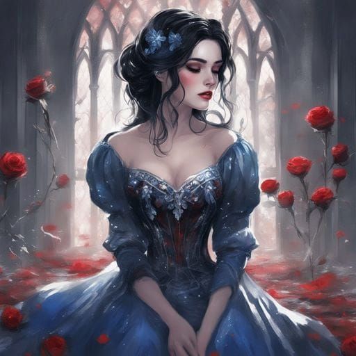 Crying Gothic Snow White with Blue Roses