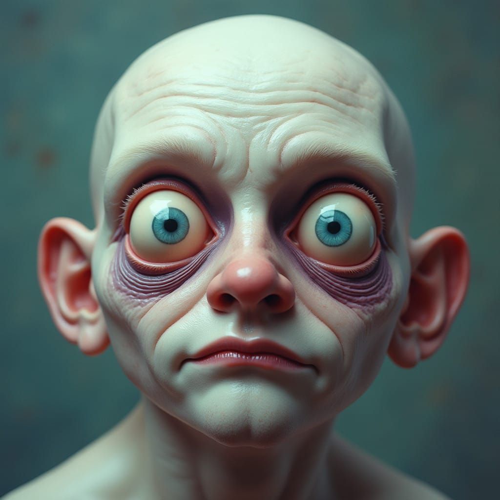 Hyper-Realistic Close-Up Portrait of a Bald Man's Face in a....