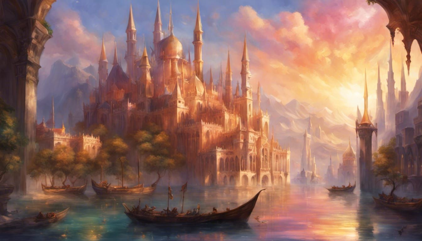 Rose Crystal Elven City at Dawn