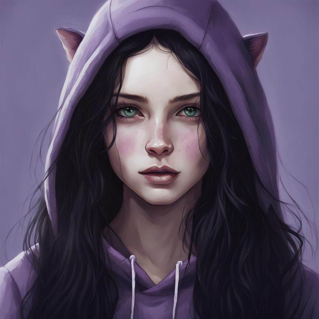 Beautiful Freckled Girl in Lilac Hoodie Portrait