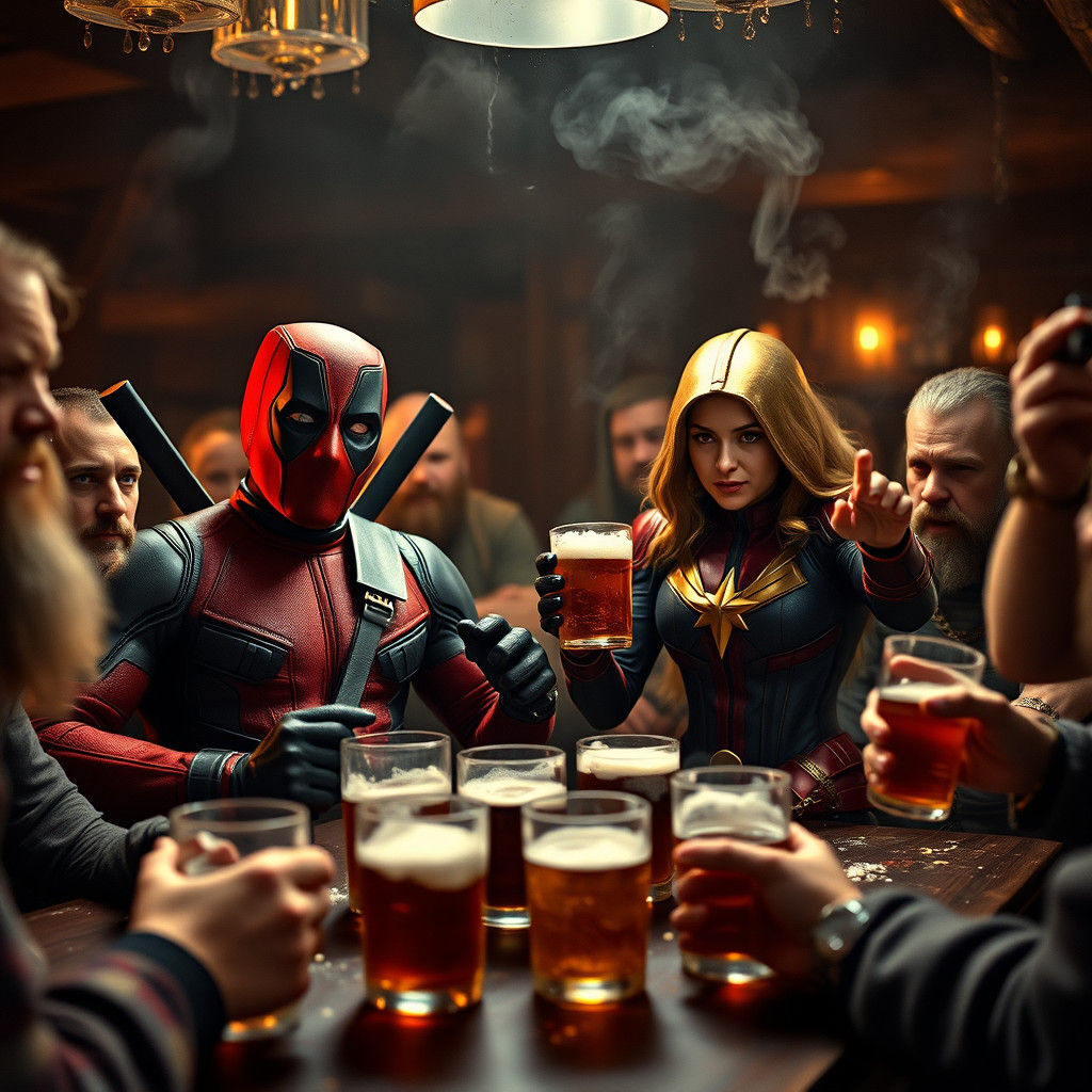 Deadpool and Captain Marvel Play Beer Pong with Vikings