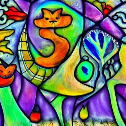 Surreal Cats in Stained Glass Art