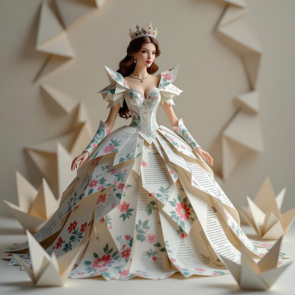 Medieval Queen in Paper Gown: 3D Papercraft Art