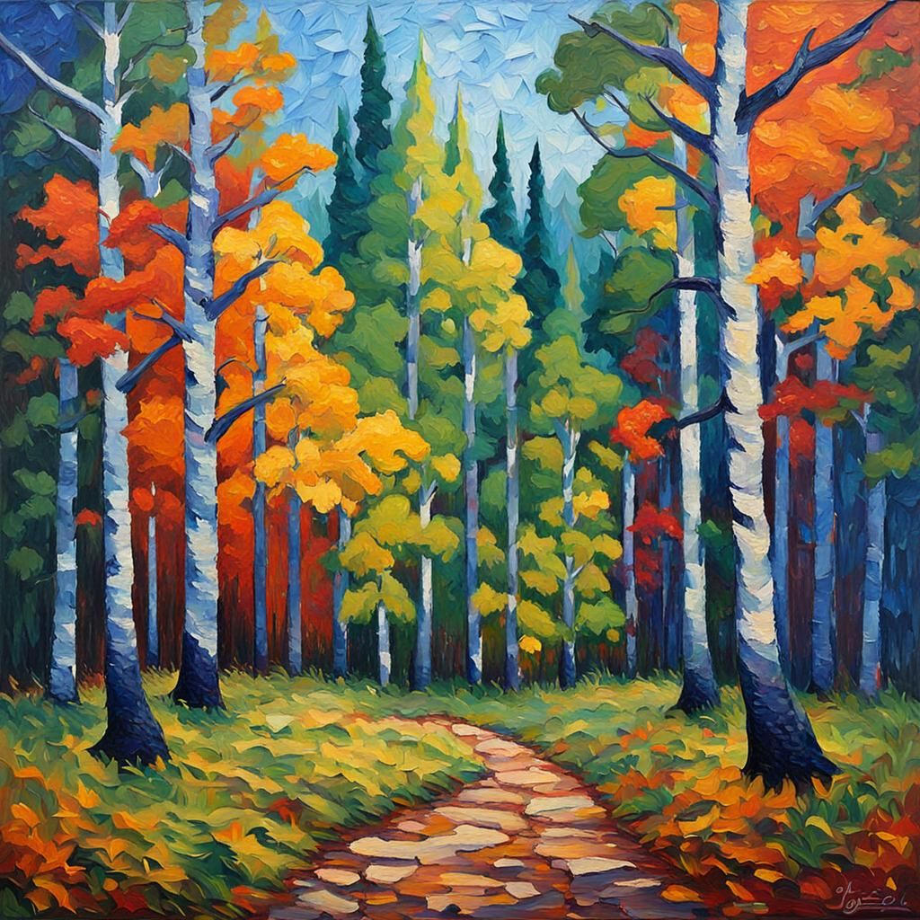 Vermont Forest in Neo-Impressionist Oil Painting