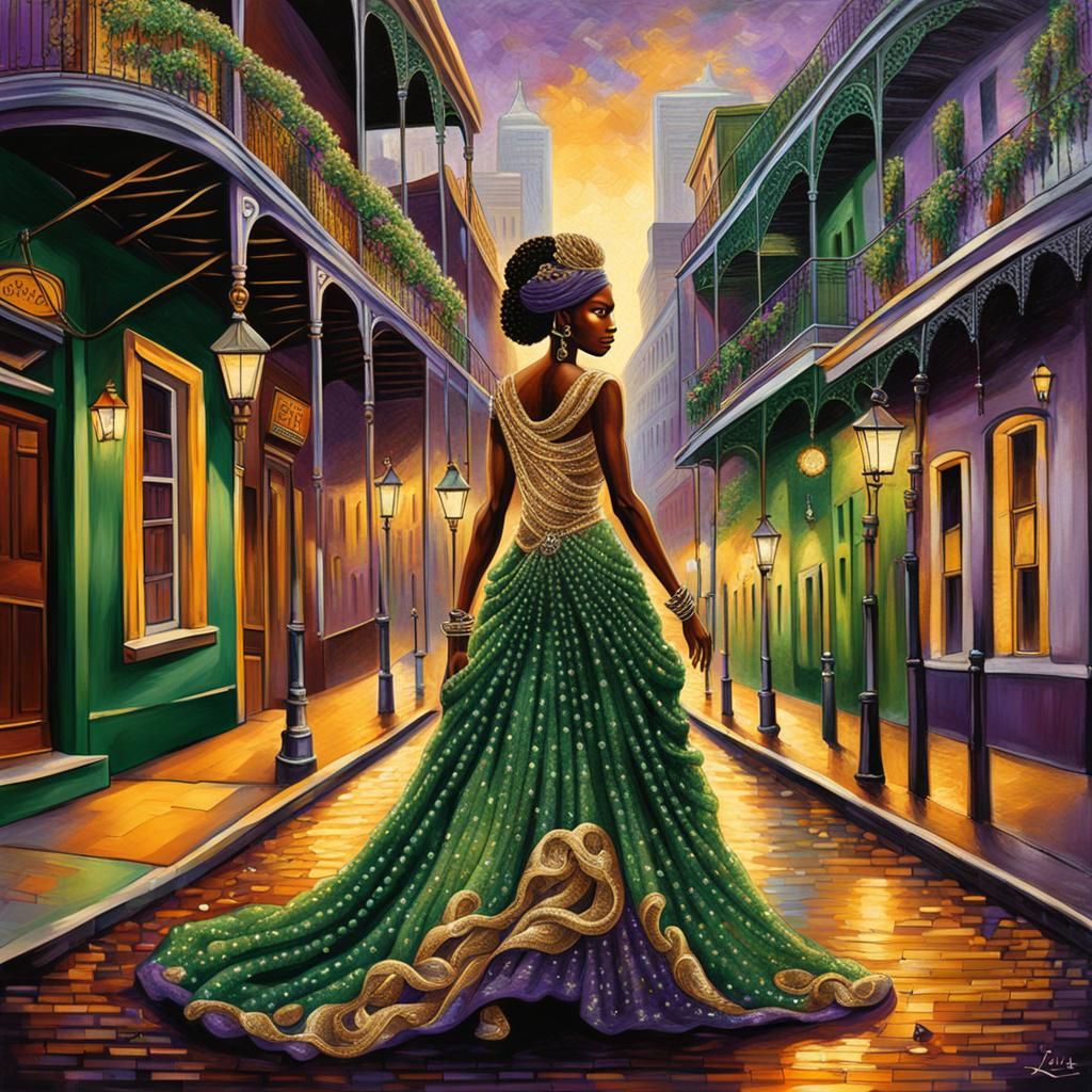 Creole Woman in New Orleans with Diamonds and Pearls