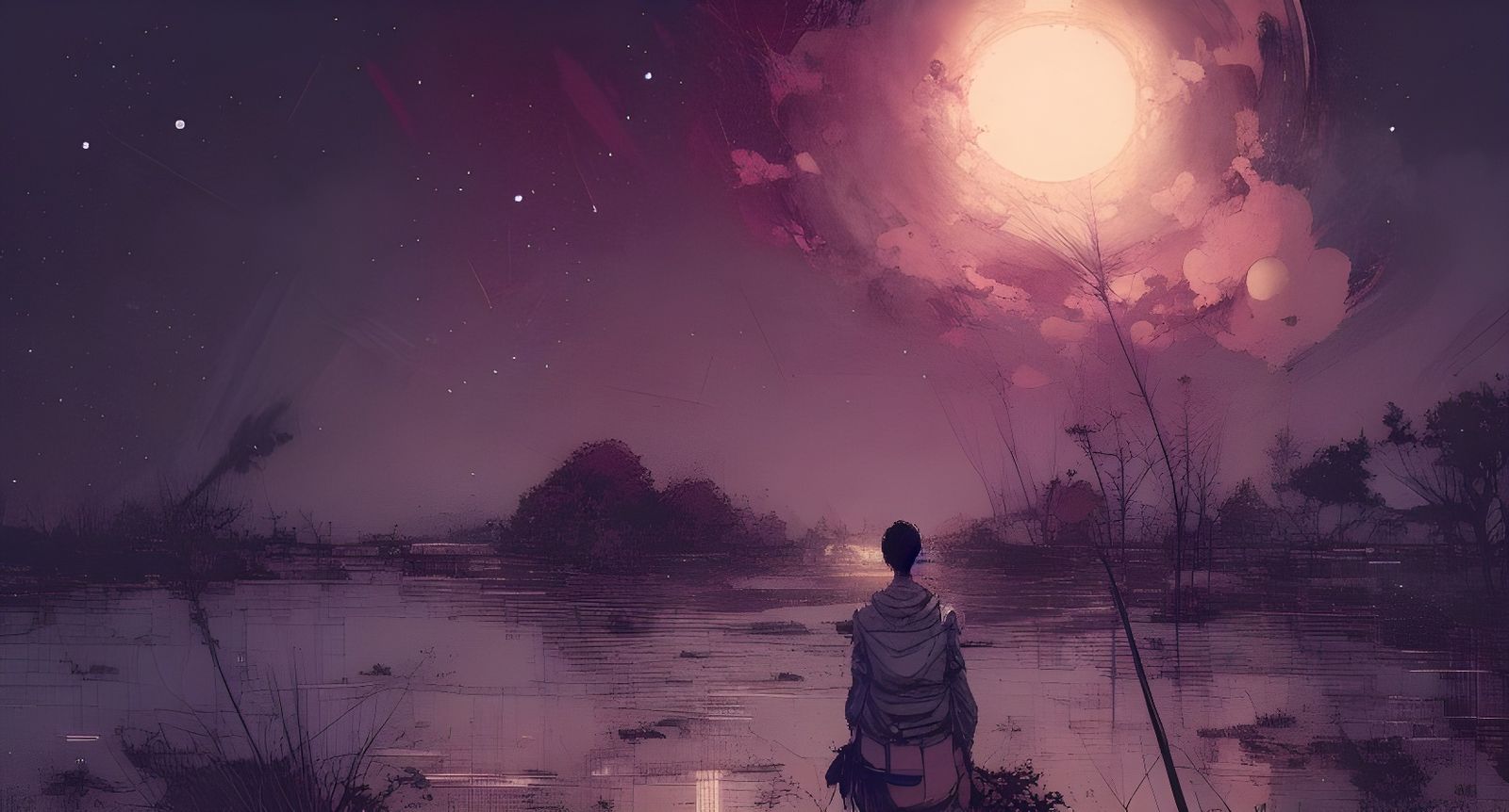Watching the Stars in Watercolor Style