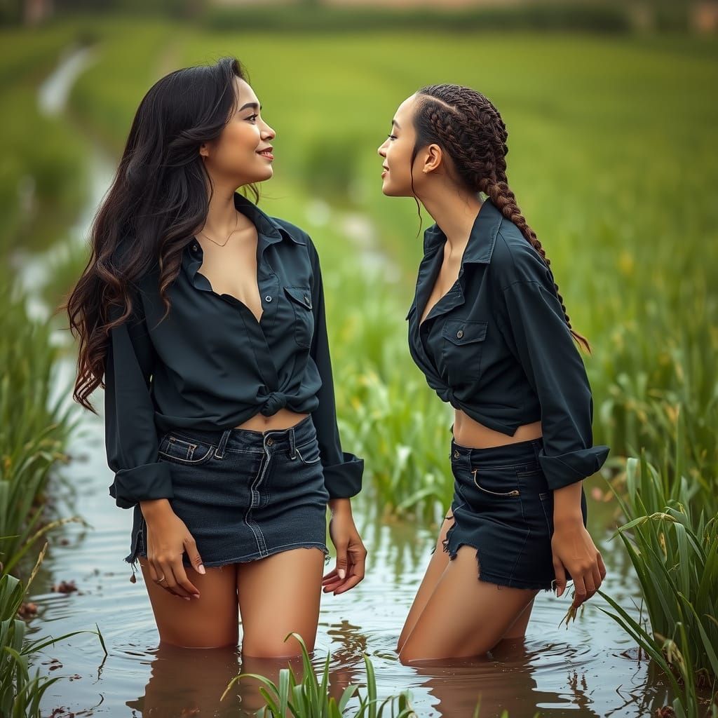 Korean Rice Field Kiss: A Photorealistic Scene