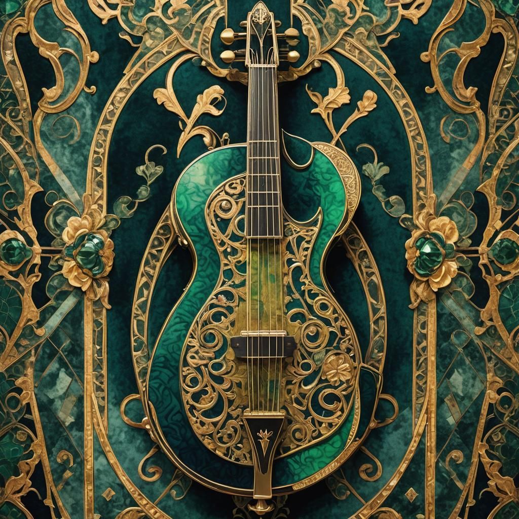 Luxurious Art Deco Gittar on Velvet Pedestal