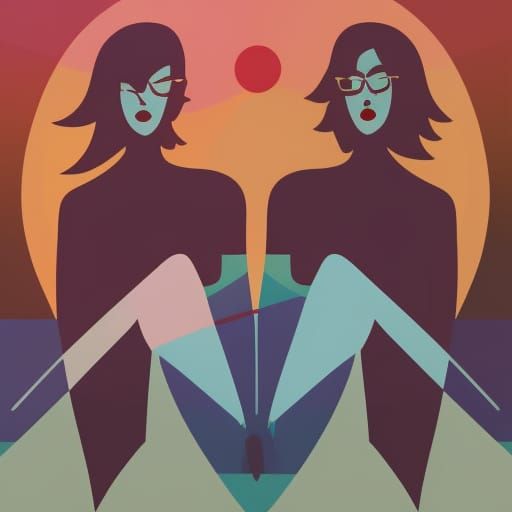 Lesbian Vampire Lovers in Geometric Pop Art Style