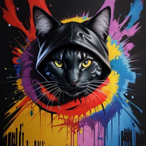 Ninja Cat Graffiti Art in Street Art Style