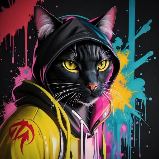 Ninja Cat Graffiti Art in Street Style