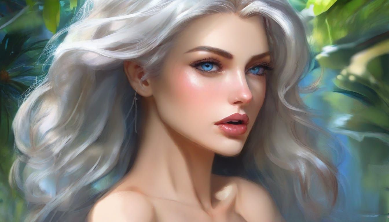 Anime Muse in Botanical Garden: Exotic Pin-Up Art