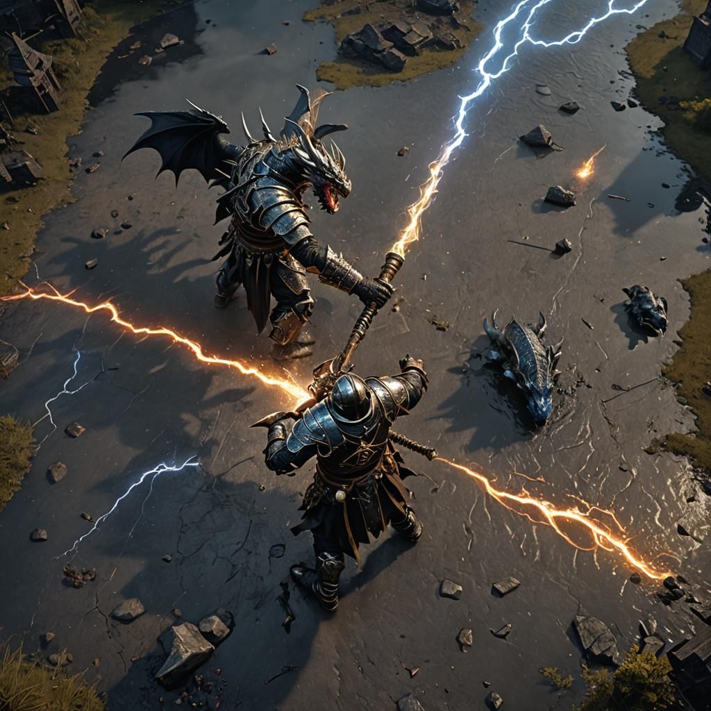 Dragonborn Cleric Casts Lightning Spell on Battlefield