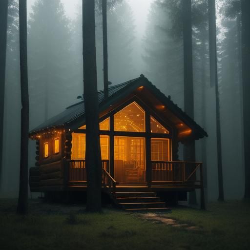 Cabin in Foggy Forest: Professional Photography
