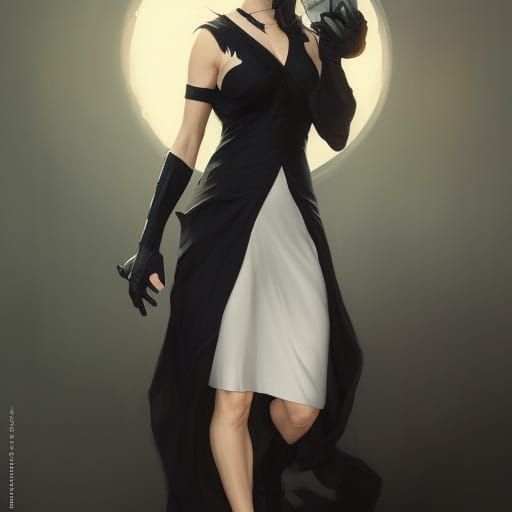 White Cougar in Black Dress: Hyperdetailed Portrait