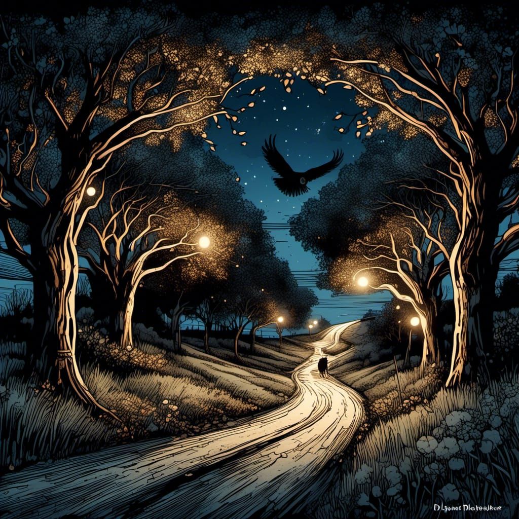 Barn Owl Flight in English Country Lane Vector