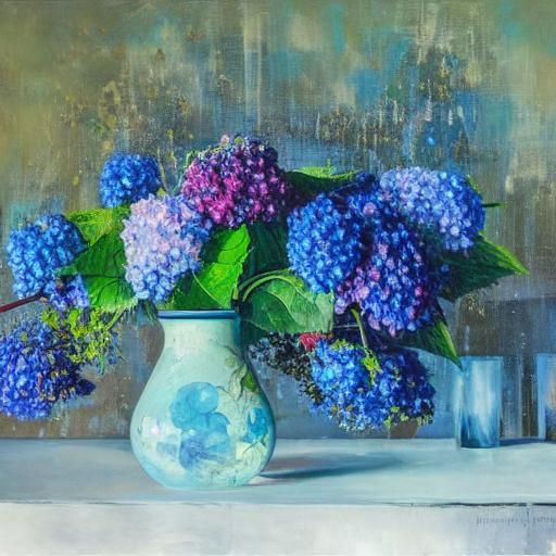 Impressionist Hydrangea Still Life with Soft Colors