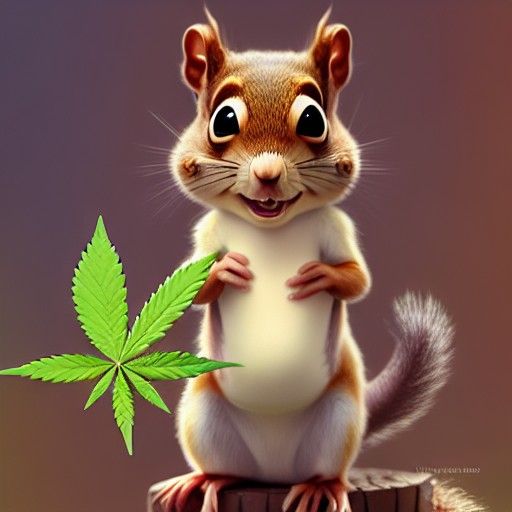 Pixar-Style Squirrel with Cannabis Flower