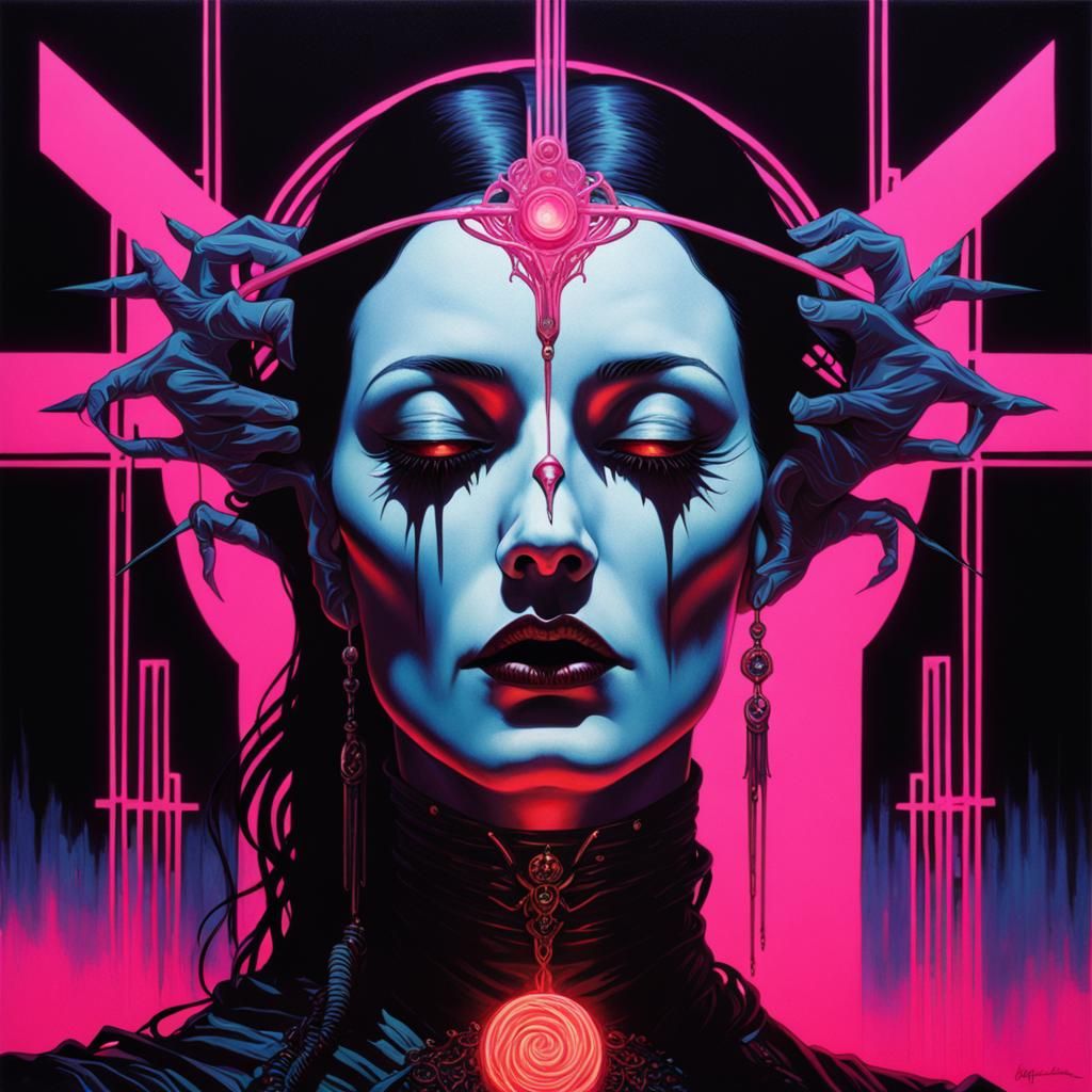 Dark Synthwave Horror in Neon Gothic Style