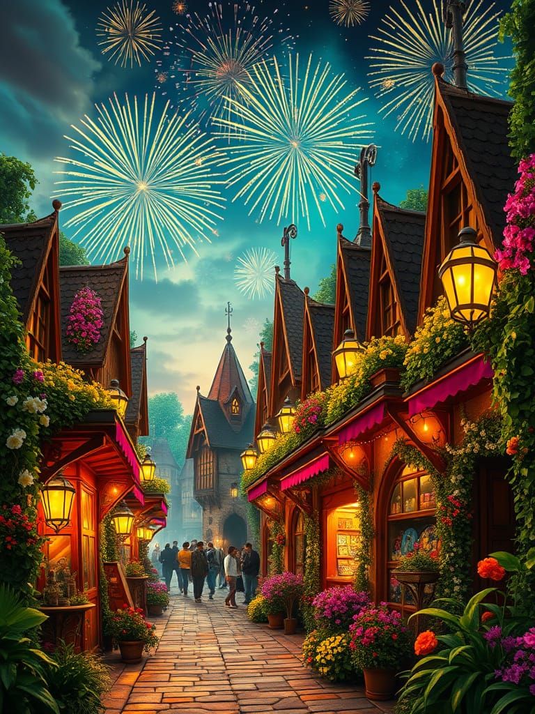 Enchanted Medieval Carnival Under a Cosmic Night Sky