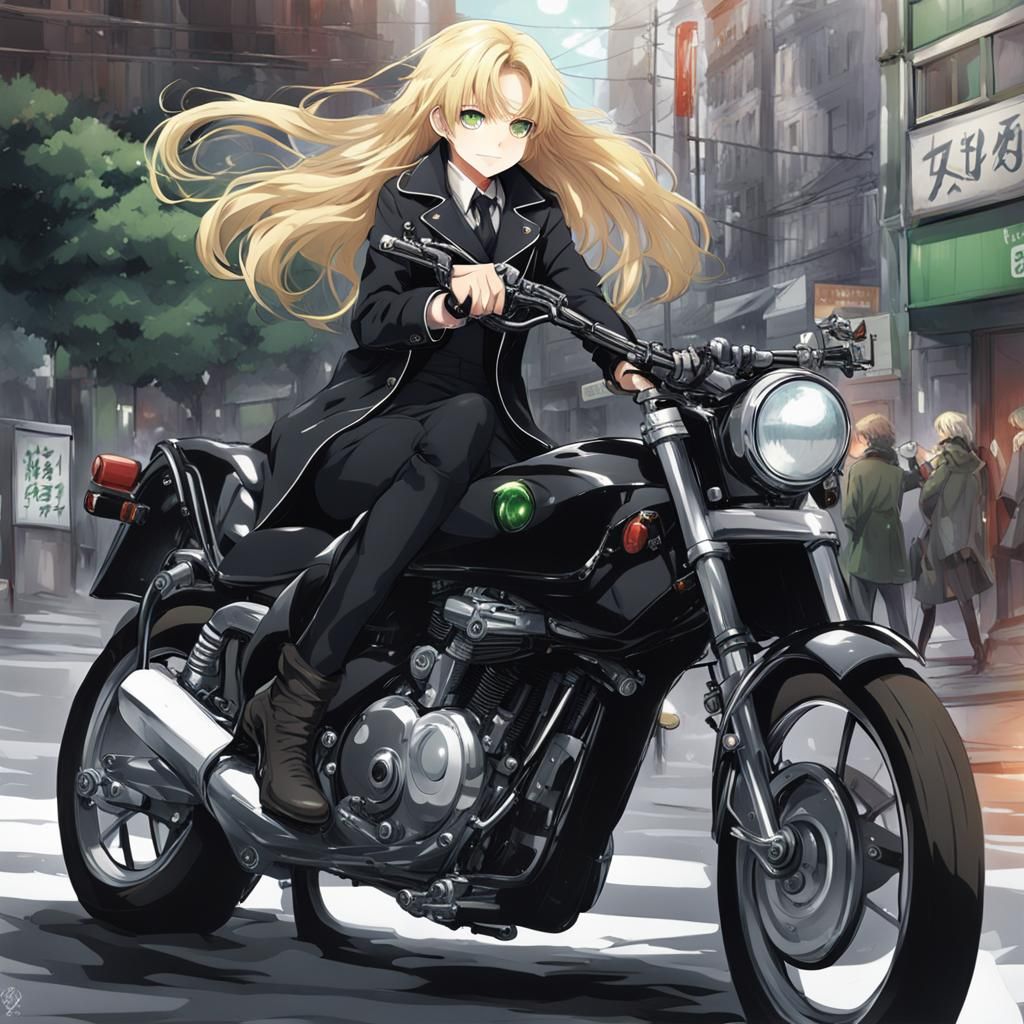 Anime Style Woman on Motorcycle