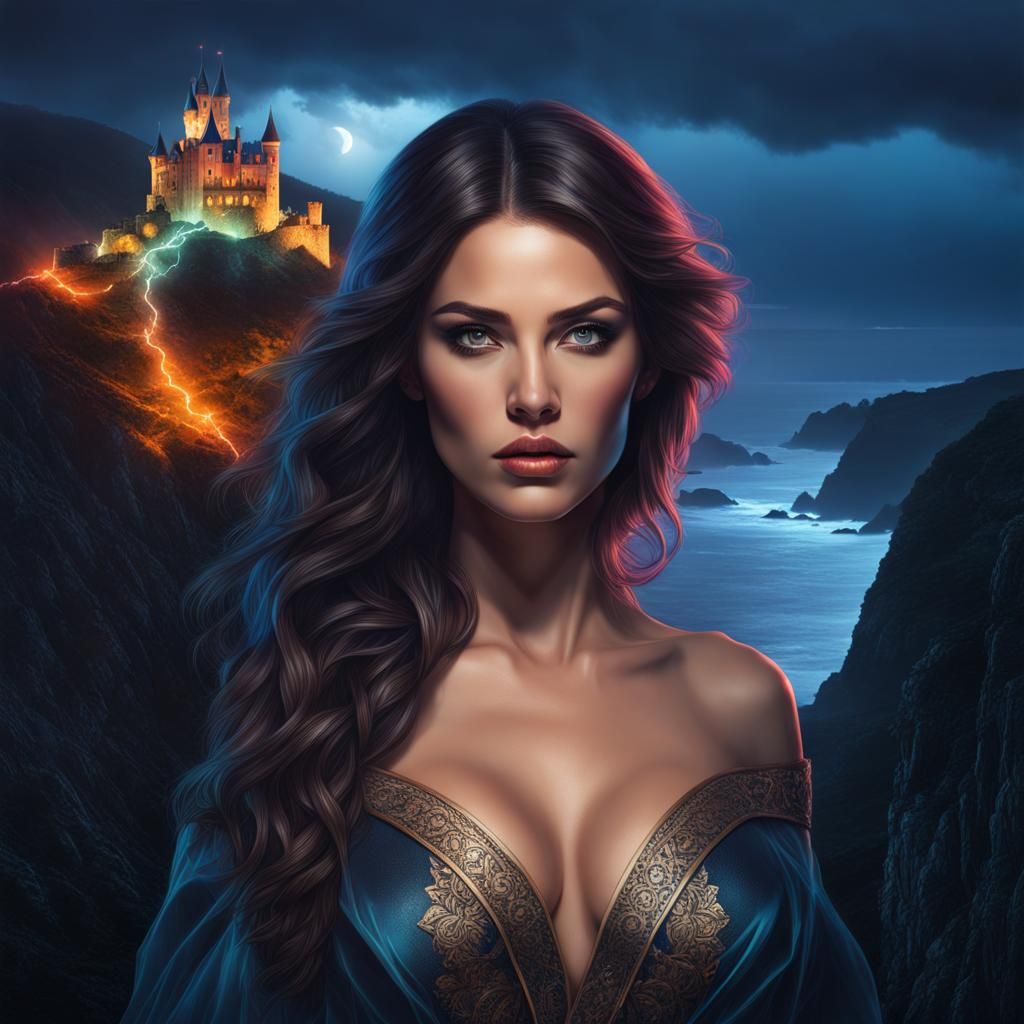 Double Exposure Portrait on Stormy Cliff