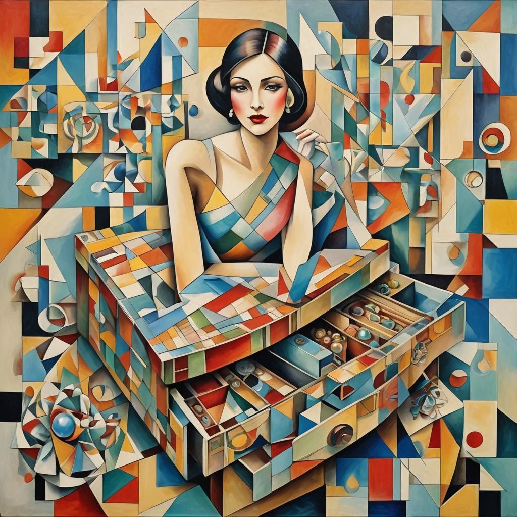 Abstract Cubist Decoupage Jewelry Box in Pastel Colors