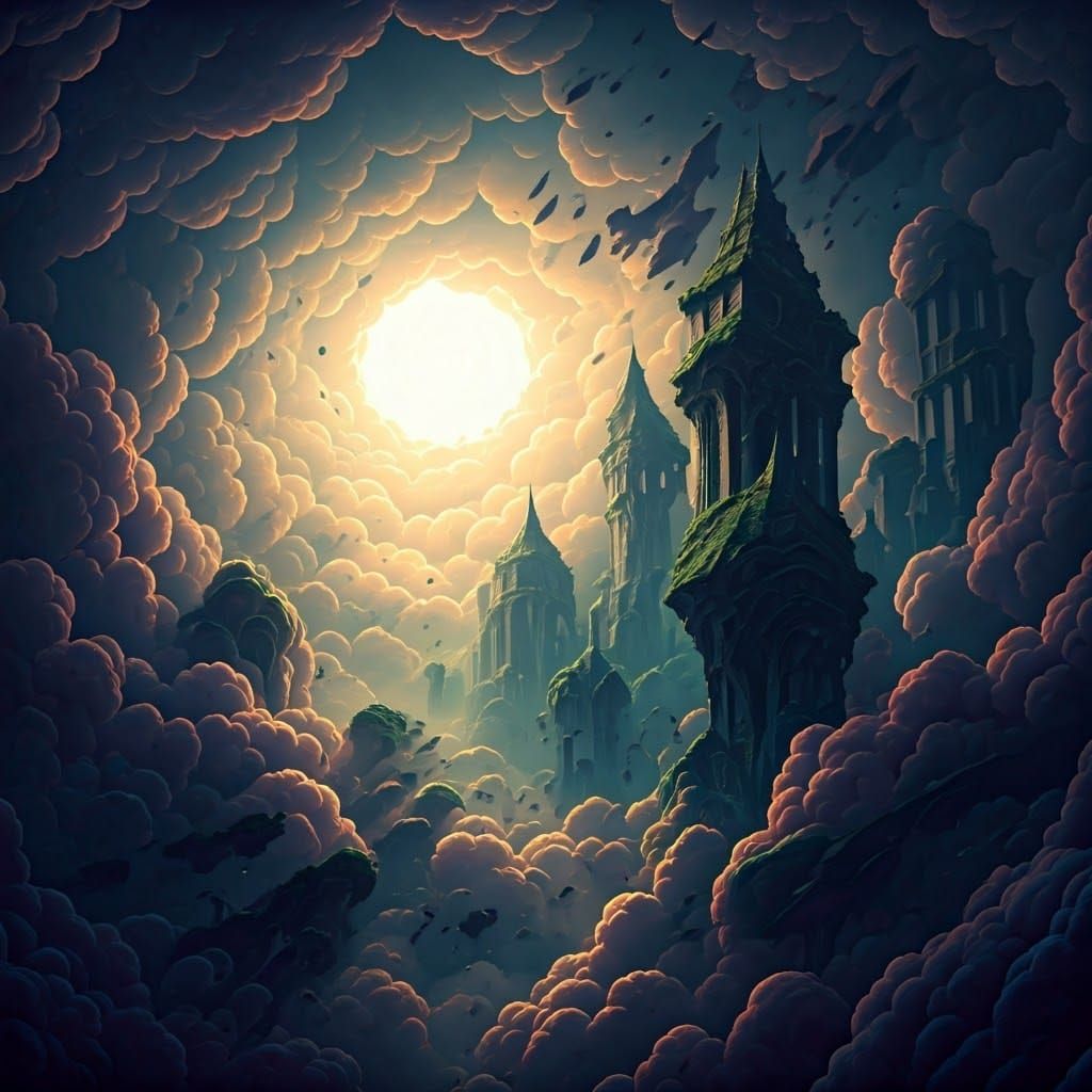 Mystical Cloud Realm Ravaged: Fantasy Concept Art