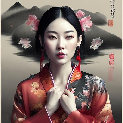 Chinese Fox Goddess Daji in Traditional Art Style