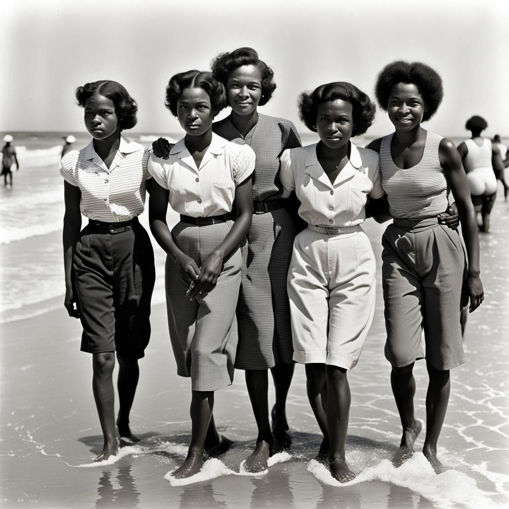 Vintage Photograph of African American Women at Beach
