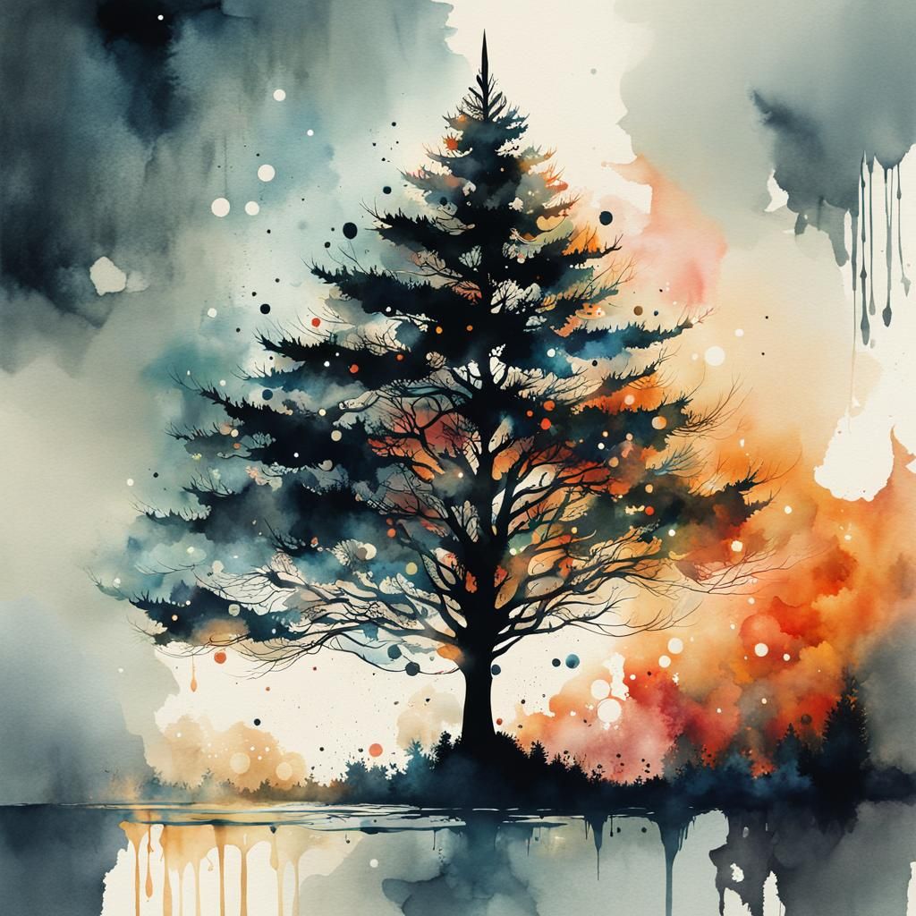 Whimsical Christmas Tree Watercolor Poster Art